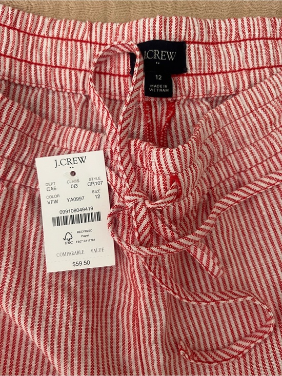 J. Crew Pants - J. Crew Red & White Striped Linen Shorts